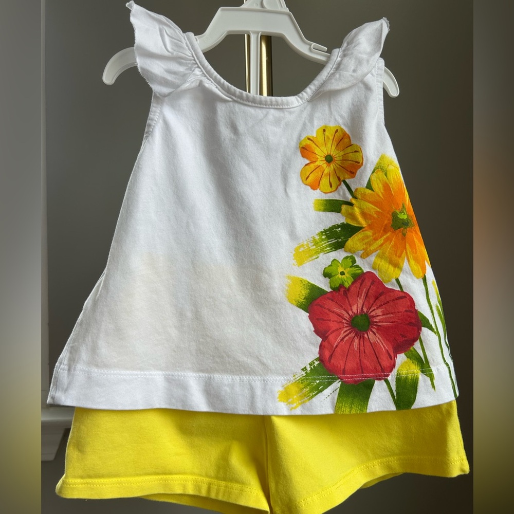 Mayoral Floral White Top and Yellow Shorts Set